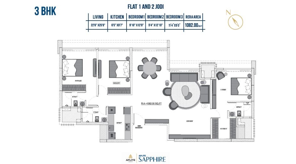 Aplite-Sapphire-Floor-plani-3 BHK-1082 Sqft